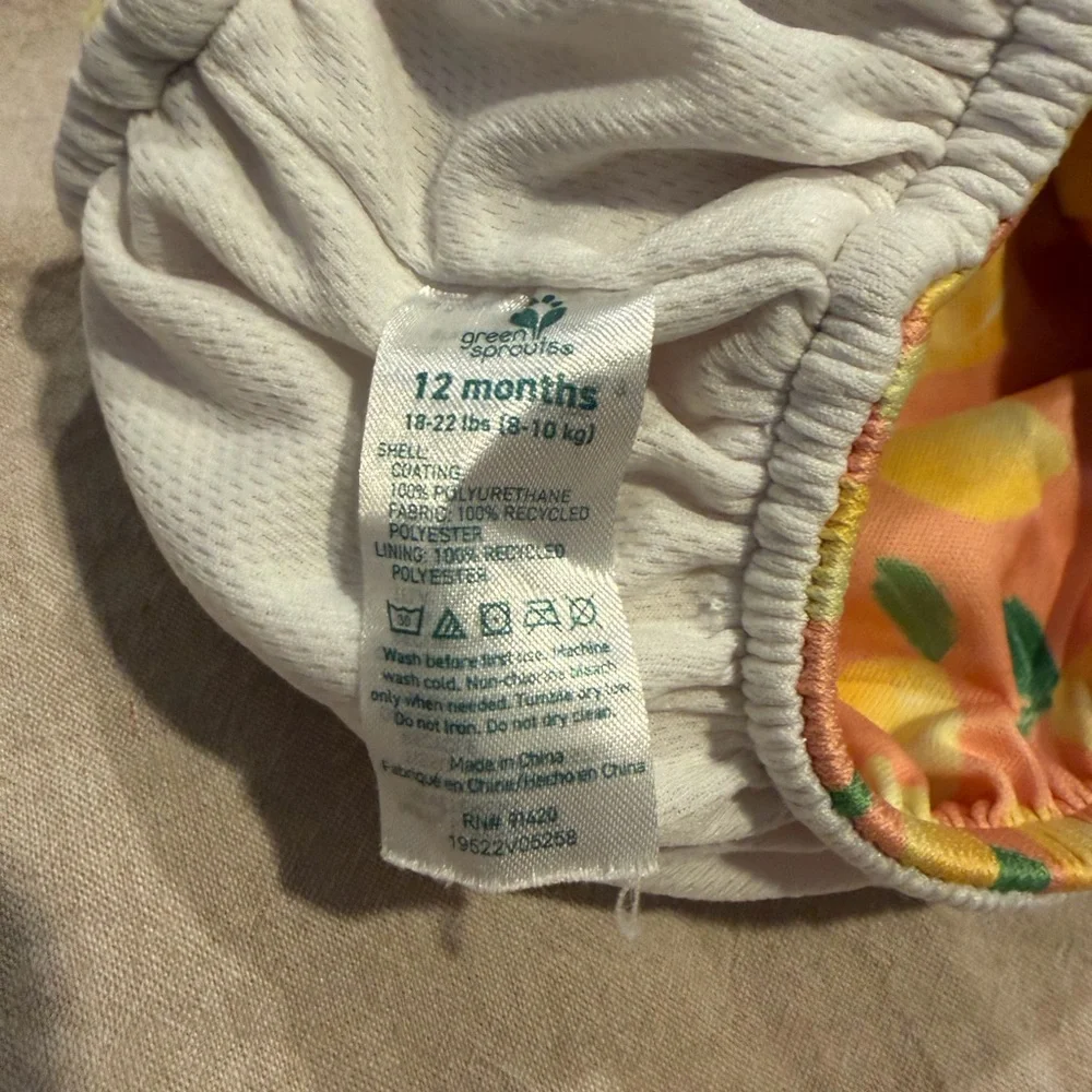 Green Sprouts Peach & Lemon Print Baby Swim Diaper 12 months